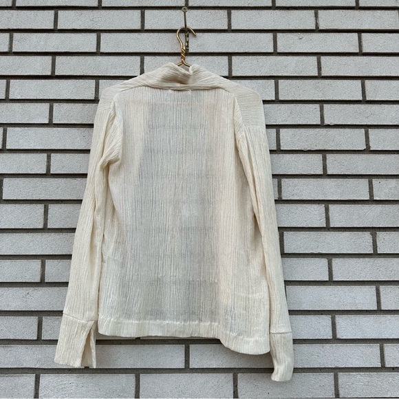 Savannah Morrow Silk Bamboo Cream Crinkle Fabric Blazer Cardigan Top - Picture 7 of 10